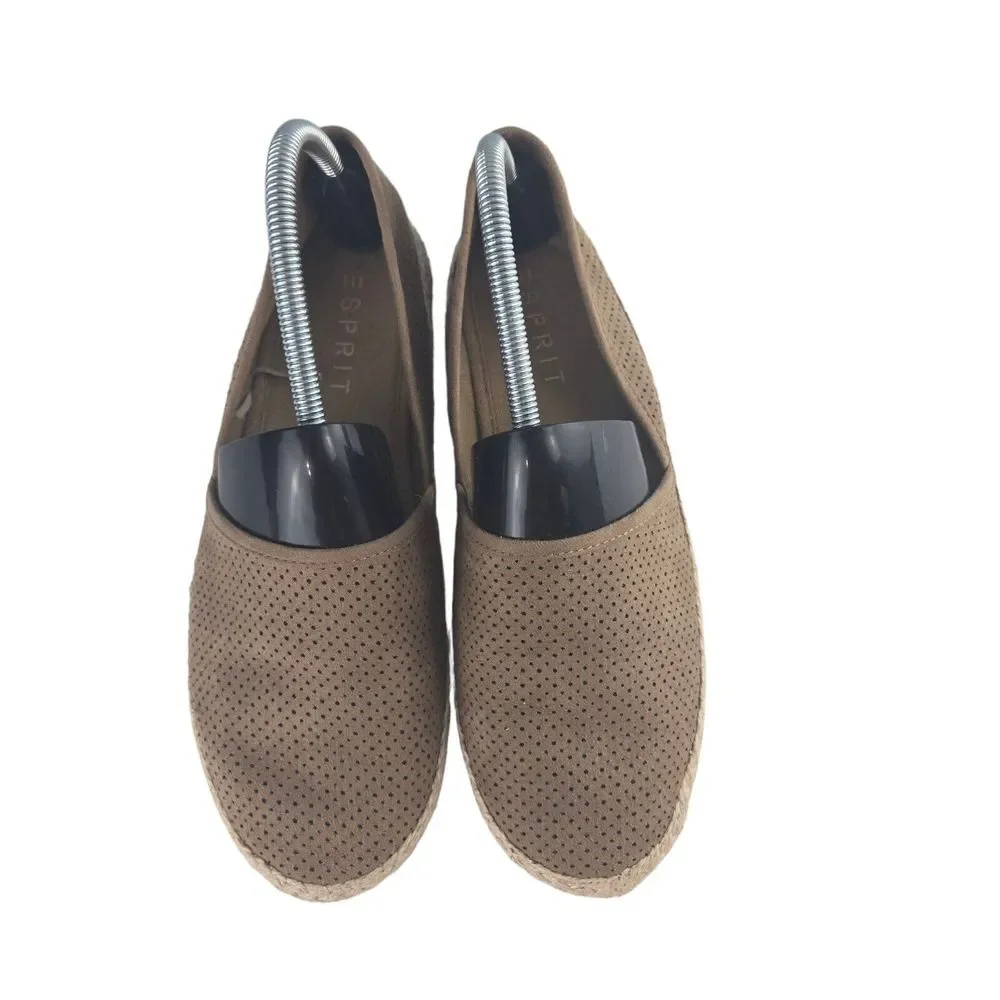 Esprit Women 9‎ Brown Perforated Jute Wrap Espadrille Slip On Flats